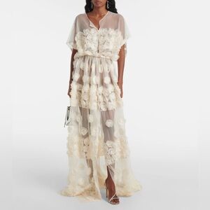 Elegant Cream Floral Maxi Dress